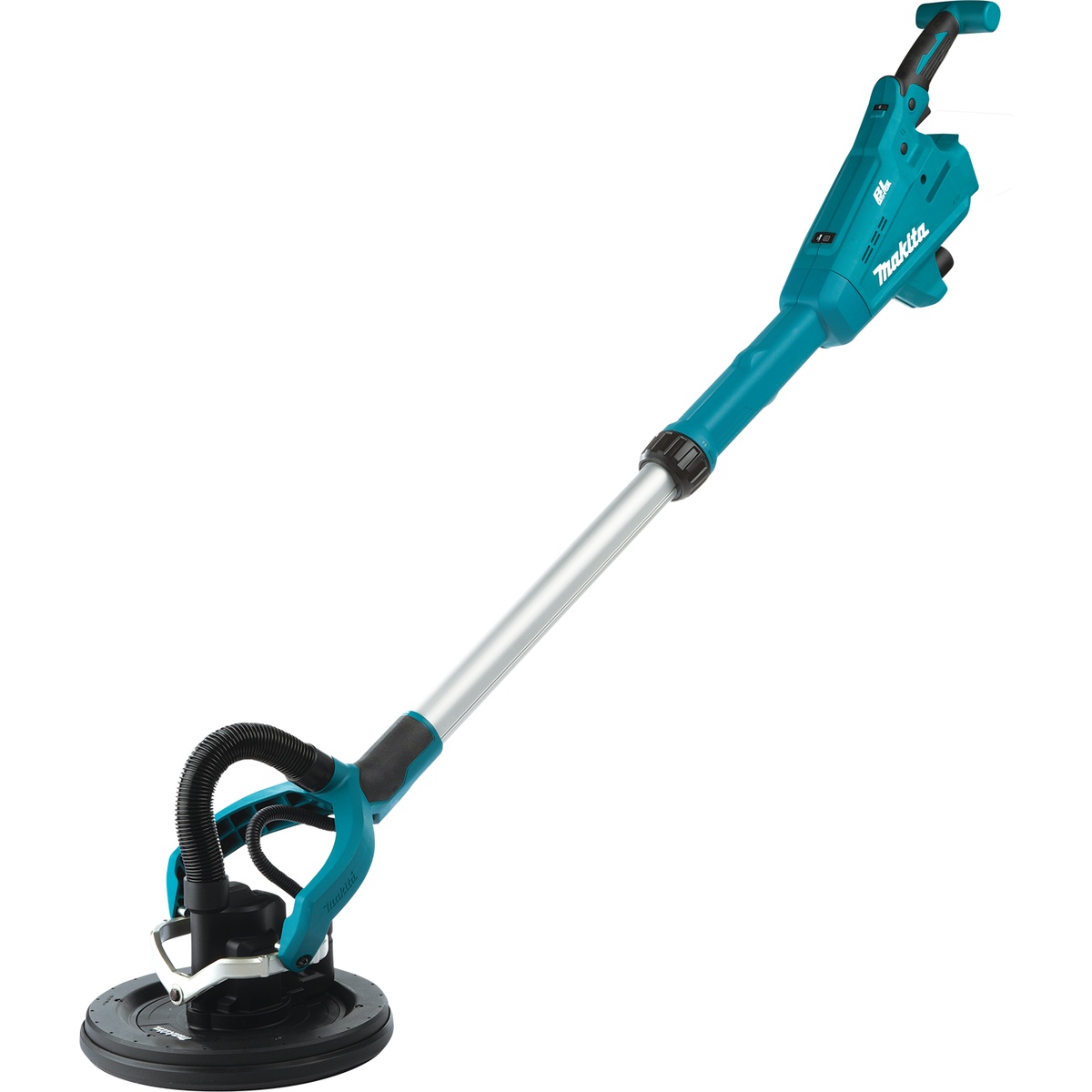 Makita XLS01ZX1 18V LXT Lithium-Ion Brushless Cordless 9 inch Drywall Sander clean product view showing round pad, flexible sanding head, and cordless body for drywall finishing