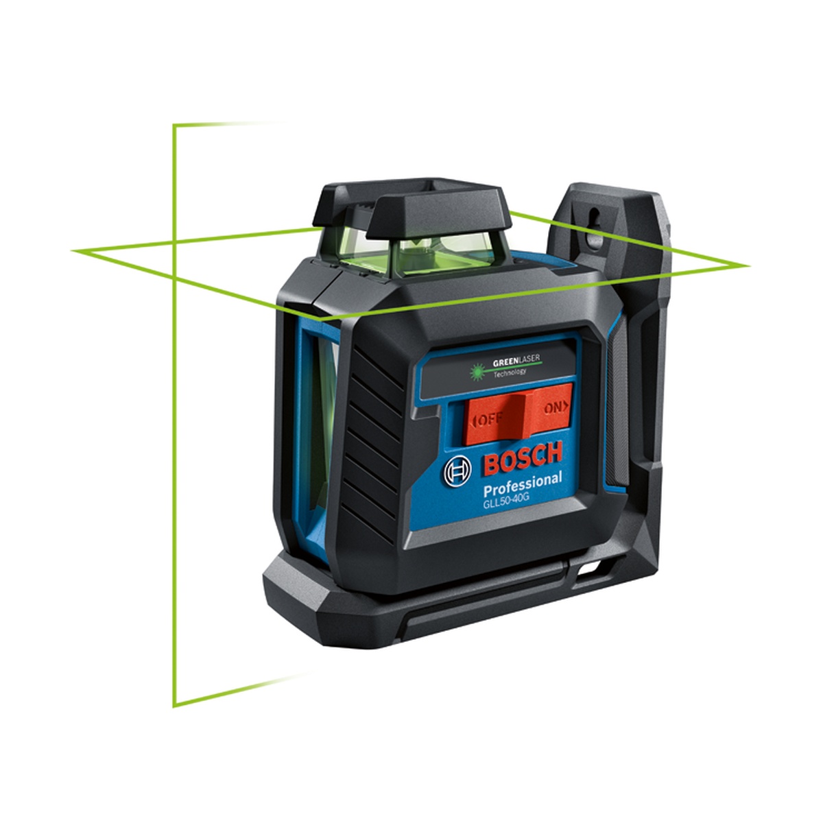 Bosch GLL50-40G Green-Beam Self-Leveling 360° Cross-Line Laser product view showing the 360 degree horizontal plane and vertical line layout capability