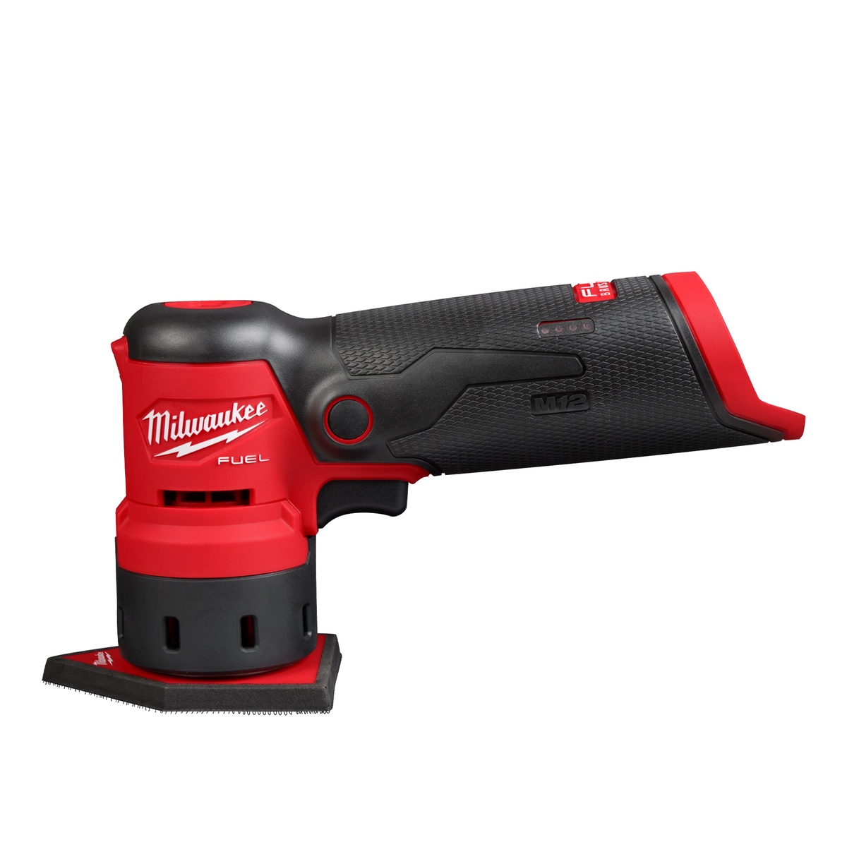 Milwaukee 2531-20 M12 FUEL Orbital Detail Sander product view showing compact barrel grip body and detail sanding pad