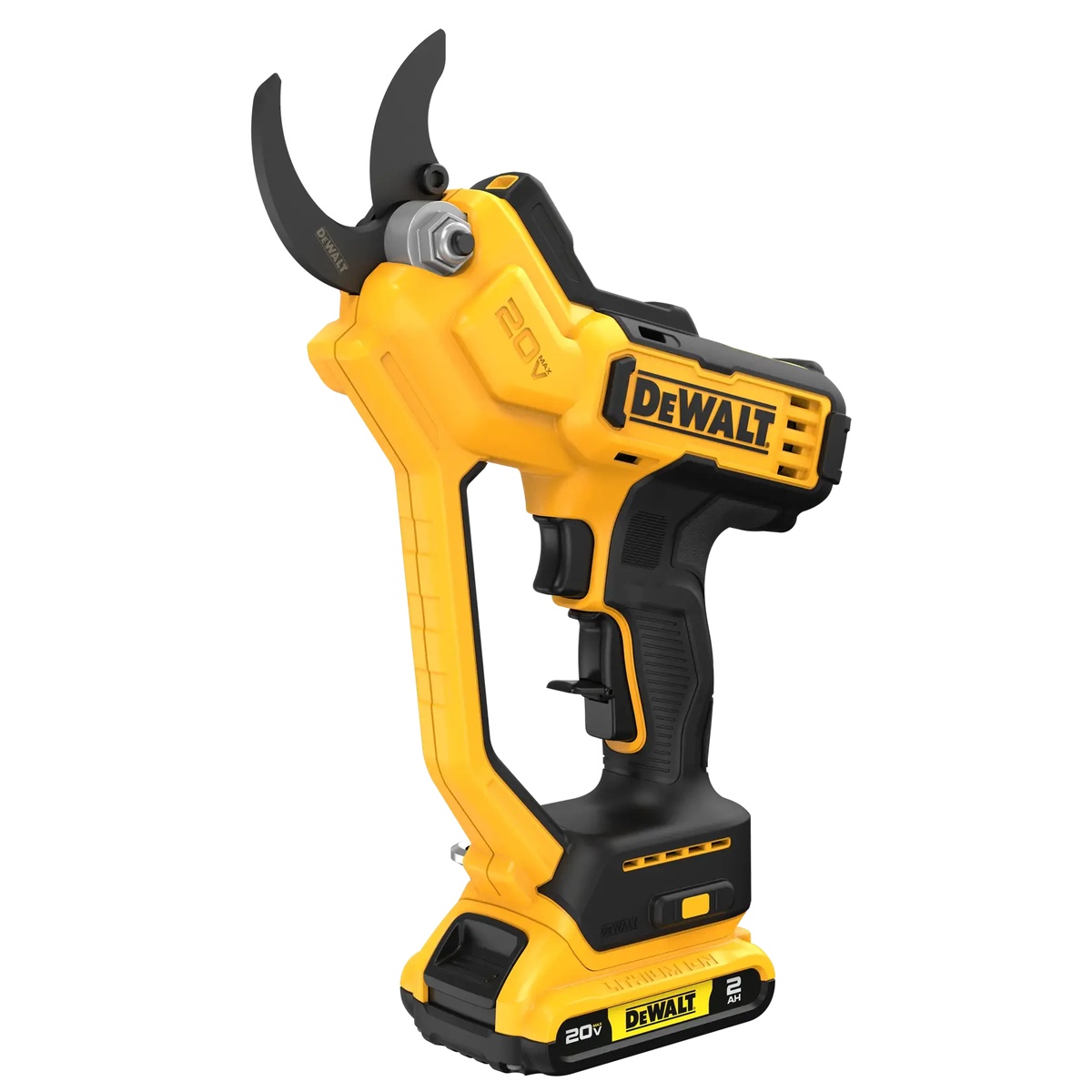 DEWALT 20V MAX 1-1/2-in. Cordless Pruner Kit shown as a complete cordless pruning tool with battery installed for shrub and branch cutting work