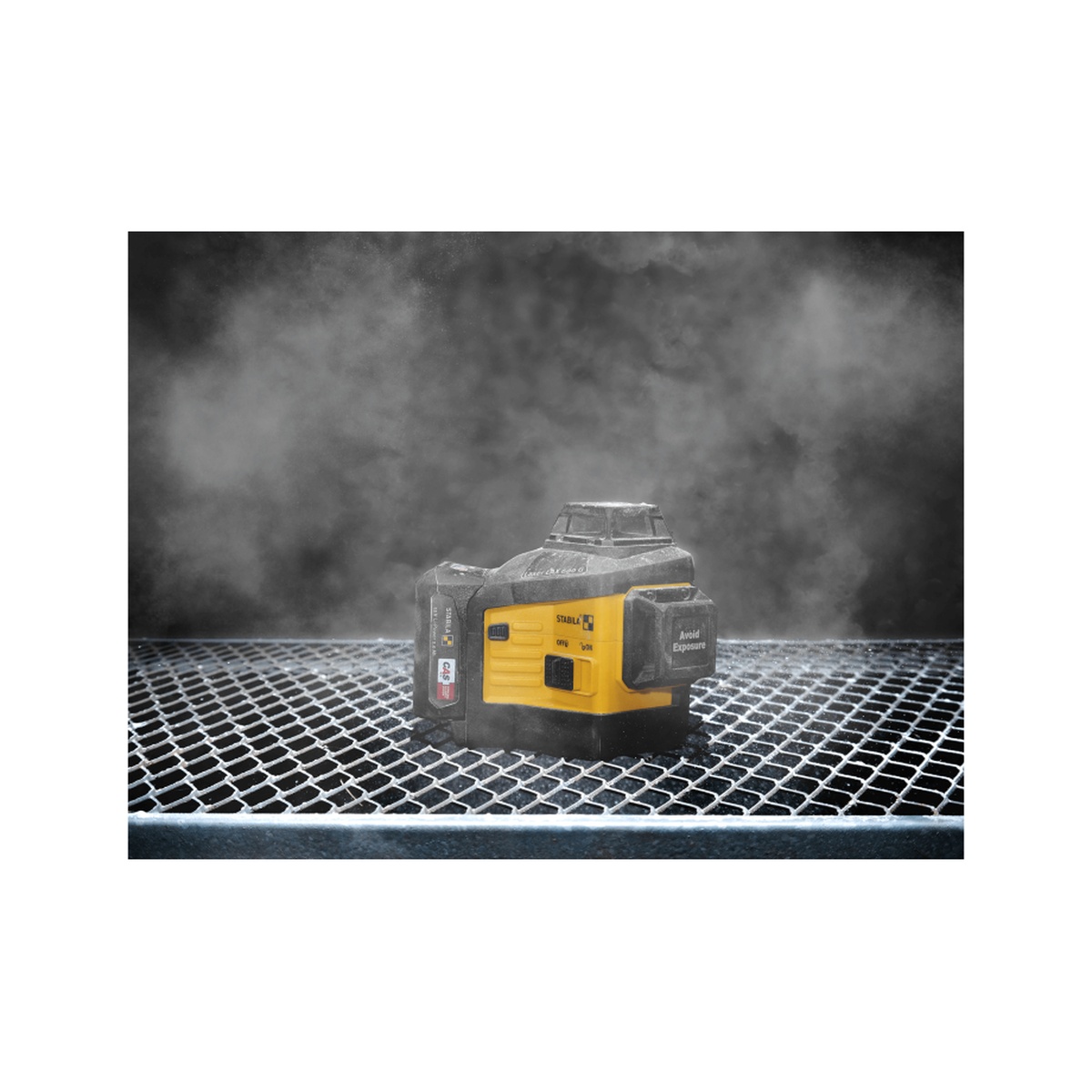 Stabila 03410 LAX 600 G Multi-line Laser in a dusty wet jobsite environment highlighting IP65 dust and water resistance