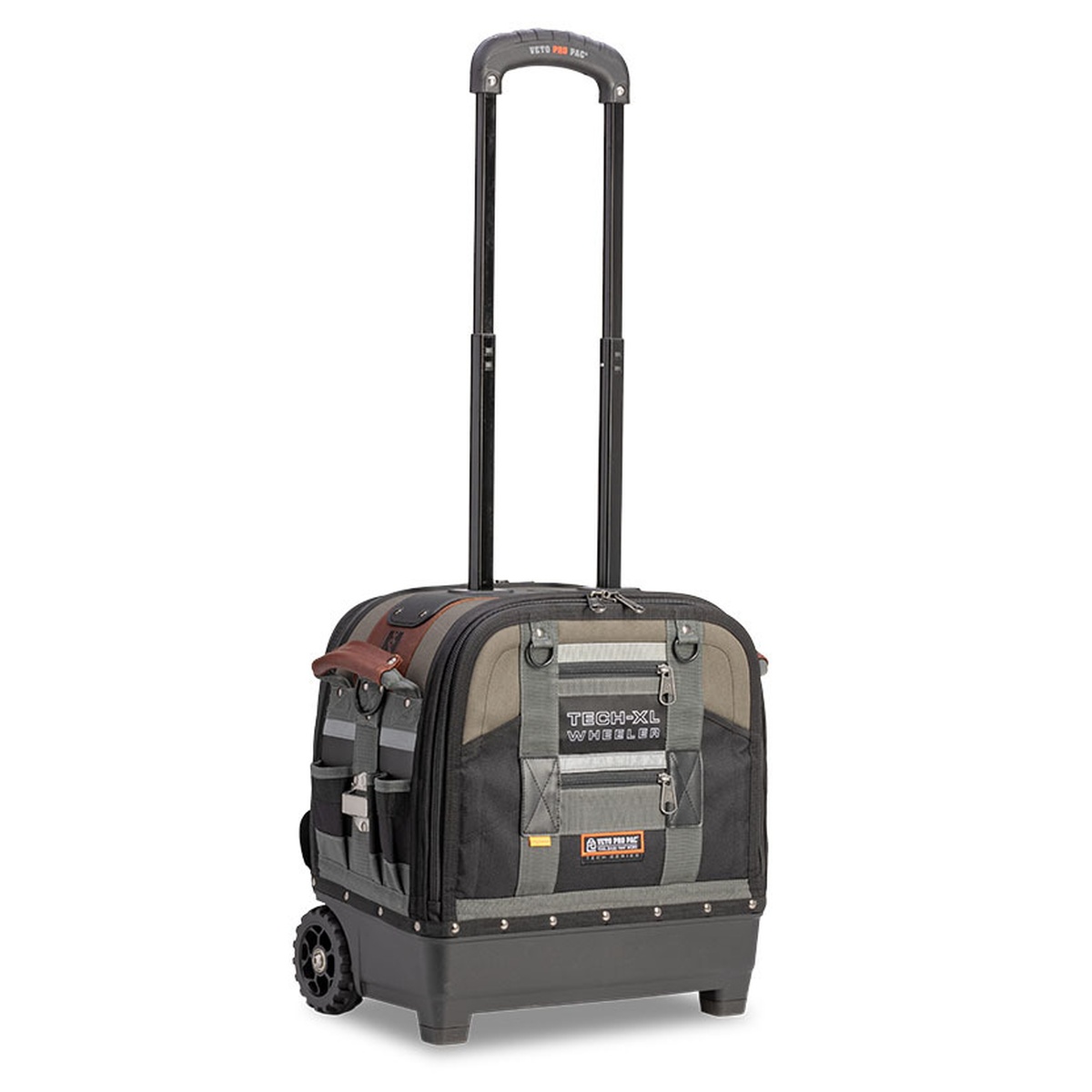 Veto Pro Pac TECH-XL WHEELER rolling tool bag with telescoping handle extended for moving tools between service calls and jobsite work areas