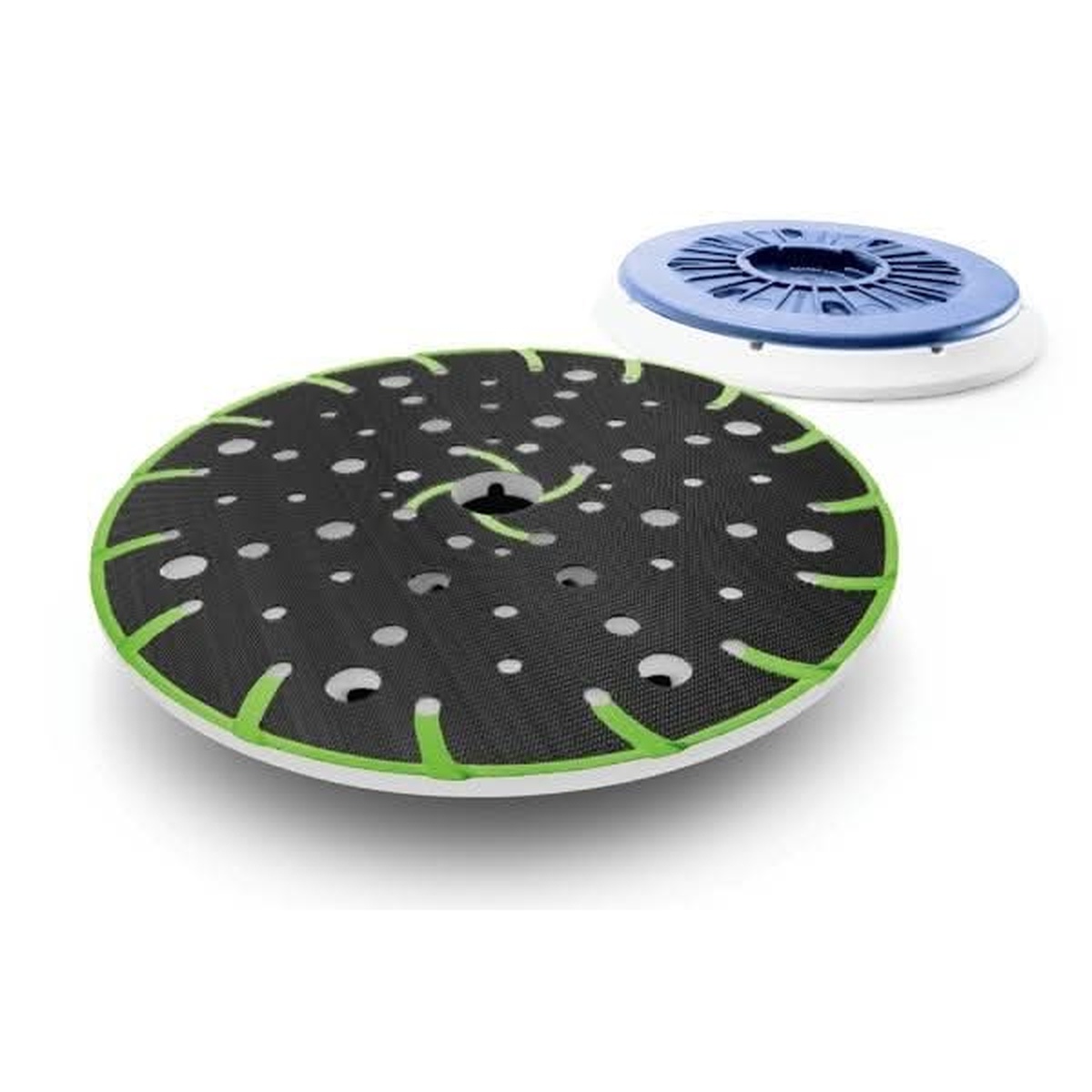Festool Multi JetStream2 150mm (6") Soft Pad (1-Pack), Super-Soft Pad (1-Pack), and Hard Pad (1-Pack) for Rotex RO 150 FEQ Sander detail view of the pad backing and fastening surface for abrasive changes
