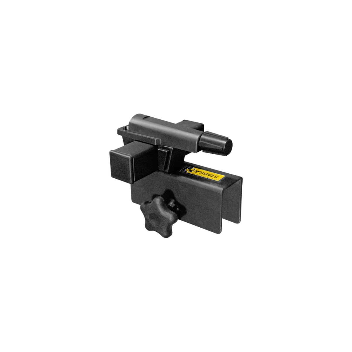 Stabila 07420 Laser Receiver Mount for Batter Boards and Forms shown as a receiver mounting bracket for layout work on batter boards and concrete forms