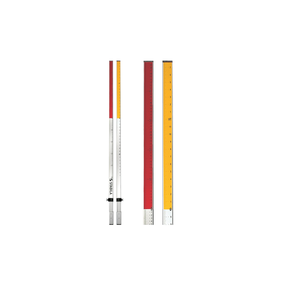 Stabila 07469 Hi-Lo Elevation Rod product view showing the two-piece aluminum rod with imperial and metric scales