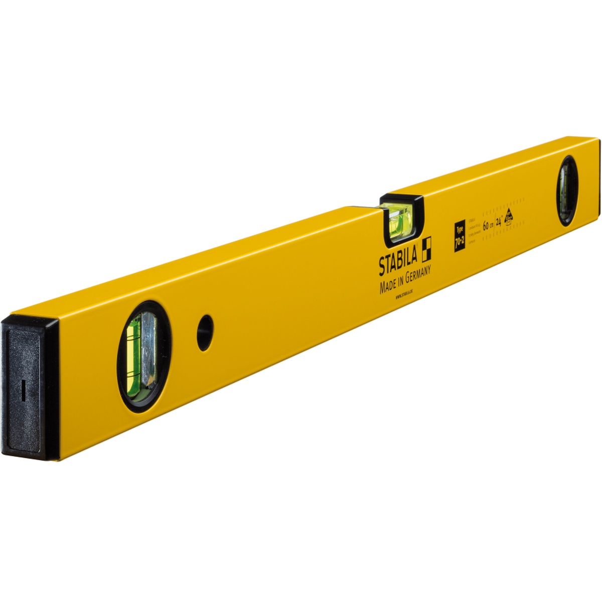 Stabila 22924 24 in Type 70A-2 Level close-up showing aluminum rectangular frame and vial