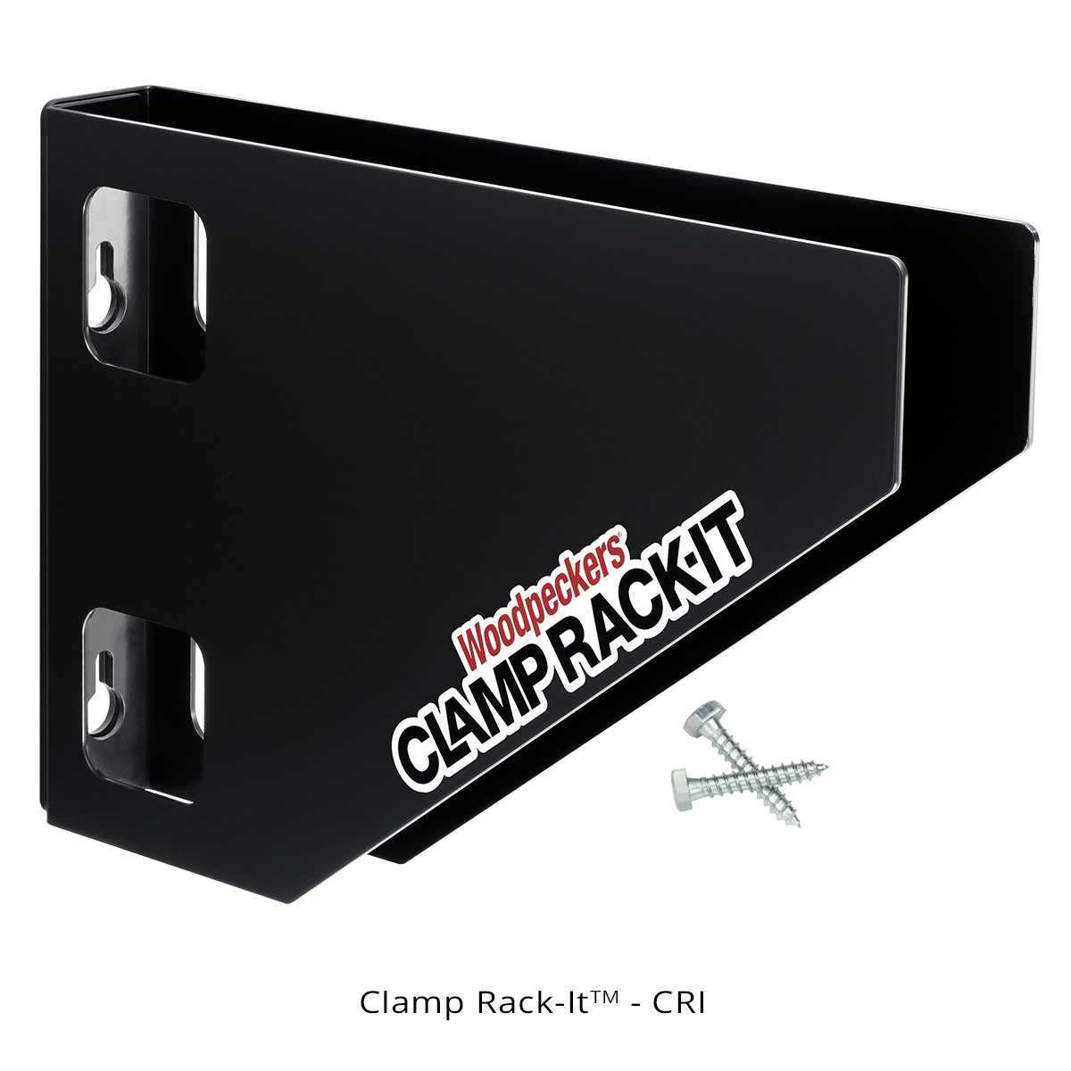 Woodpeckers CRIS-32 Clamp Rack-It System steel wall-mounted clamp rack side view showing stud-mount slots and heavy-duty powder-coated construction for workshop clamp storage