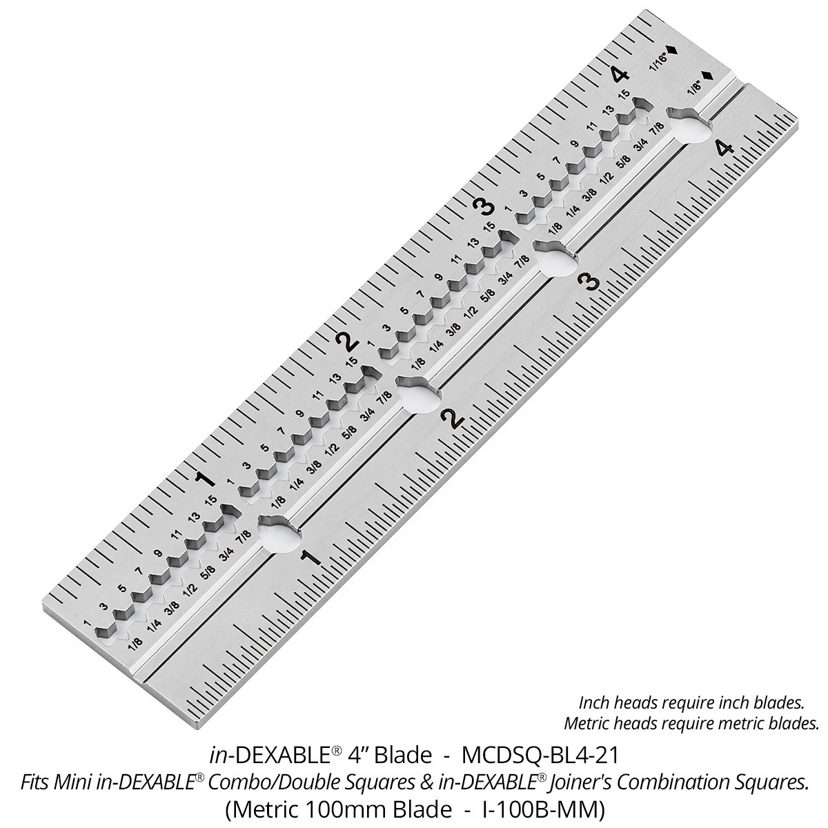 Woodpeckers Mini in-DEXABLE 4 inch blade for the Mini in-DEXABLE Double Square and related woodworking layout tools