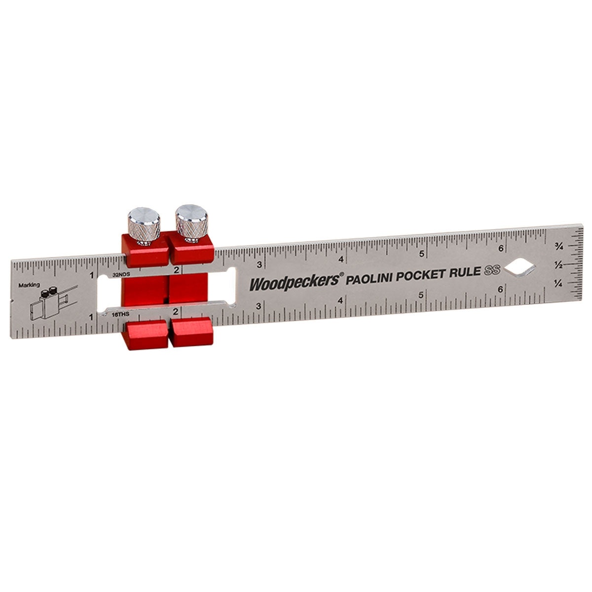 Woodpeckers PPRSS-6-19 Paolini Pocket Rule 6 inch stainless steel with adjustable stop for measuring and marking woodworking layouts