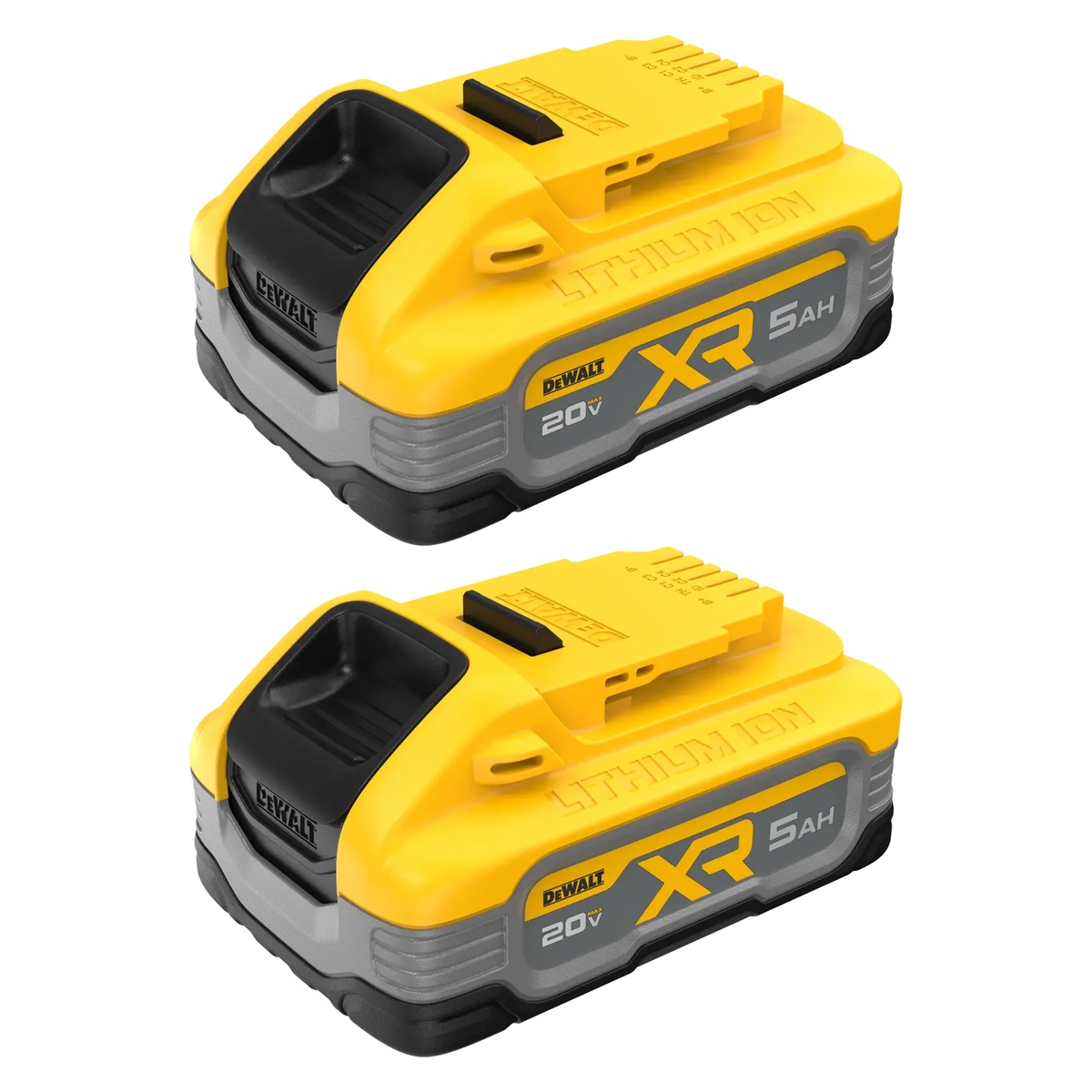 DeWALT DCBP520-2 20V MAX POWERSTACK 5.0Ah Battery 2-Pack shown as two lithium-ion battery packs for DeWALT 20V MAX cordless tools on a clean product background