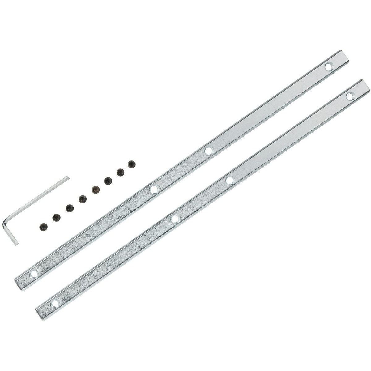 Milwaukee Track Saw 110-in. Guide Rail Bundle connector bars, set screws, and Allen wrench used to join guide rails for extended track saw cutting length