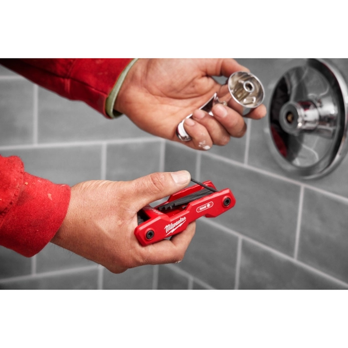Milwaukee 48-22-2183 17-Piece Folding Hex Key Set - SAE & Metric used during plumbing trim installation in a bathroom