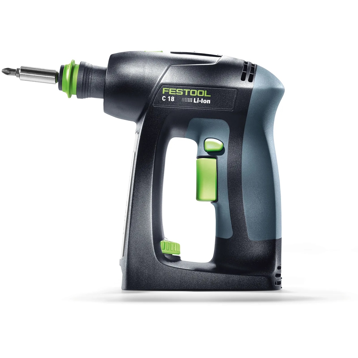Festool 577619 C 18 Cordless Drill Bluetooth HighPower 4.0Ah Kit w/ Systainer3 side profile showing compact C-shape body for cabinet work and tight-space fastening