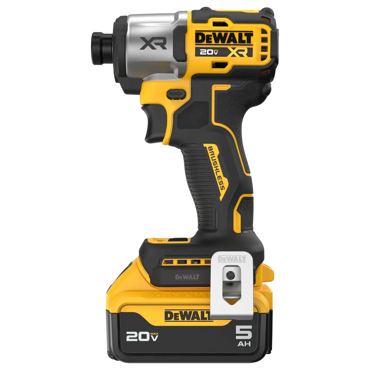 DEWALT 20V MAX XR Brushless Cordless 3-Speed 1/4 in. Impact Driver Kit shown with installed 5.0Ah battery for everyday jobsite fastening