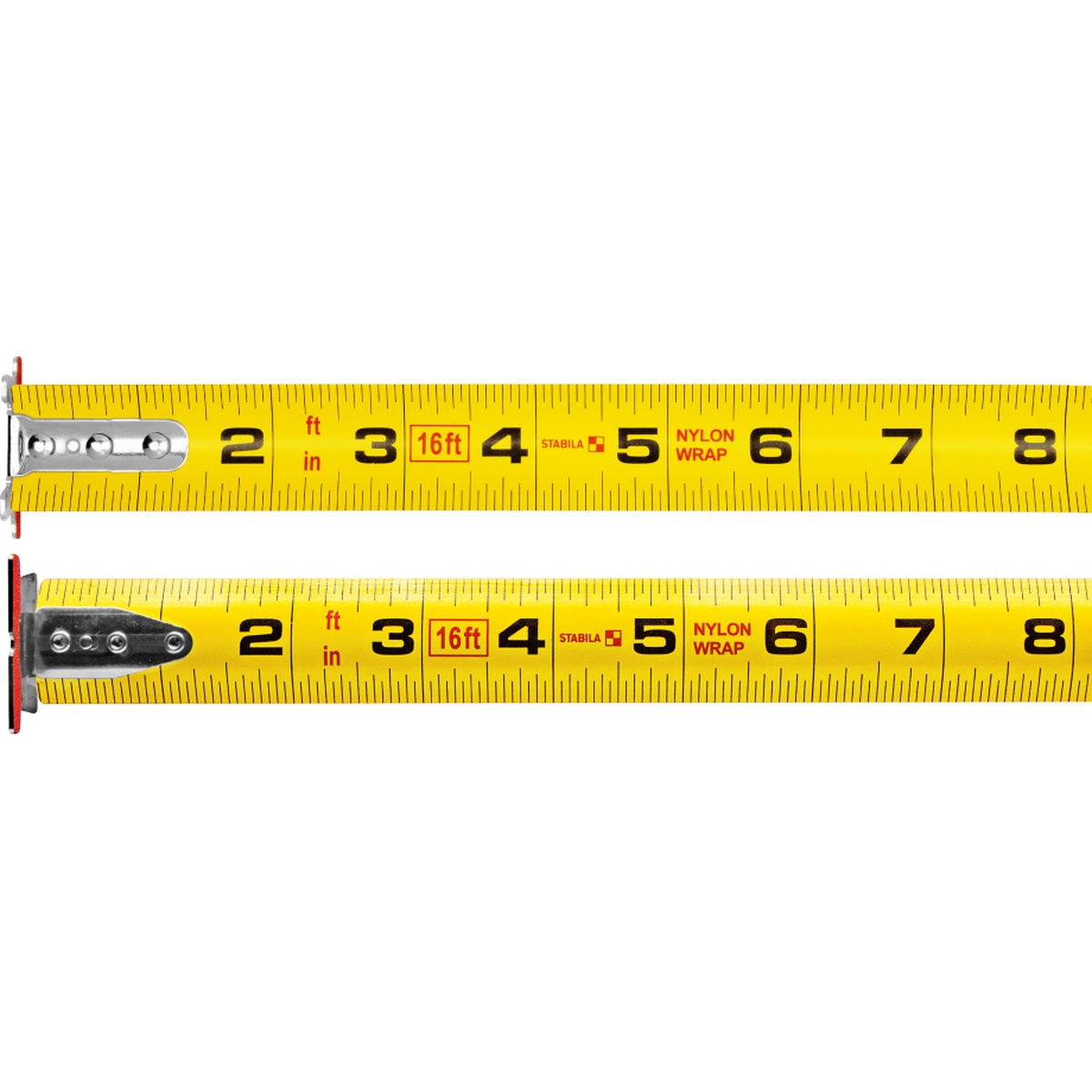 Stabila Tape Measure BM 300 26 Feet Inch blade showing two-sided imperial markings and stud layout marks for framing work