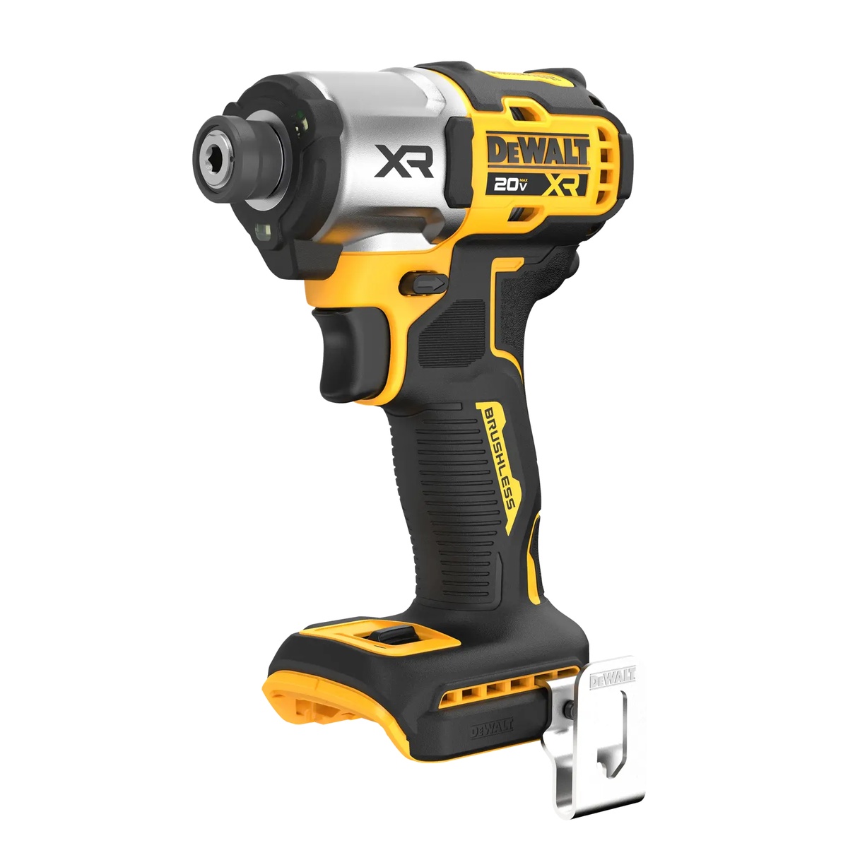 DEWALT DCF845B 20V MAX XR 1/4 in. Impact Driver clean product view showing compact body, hex chuck, and belt hook