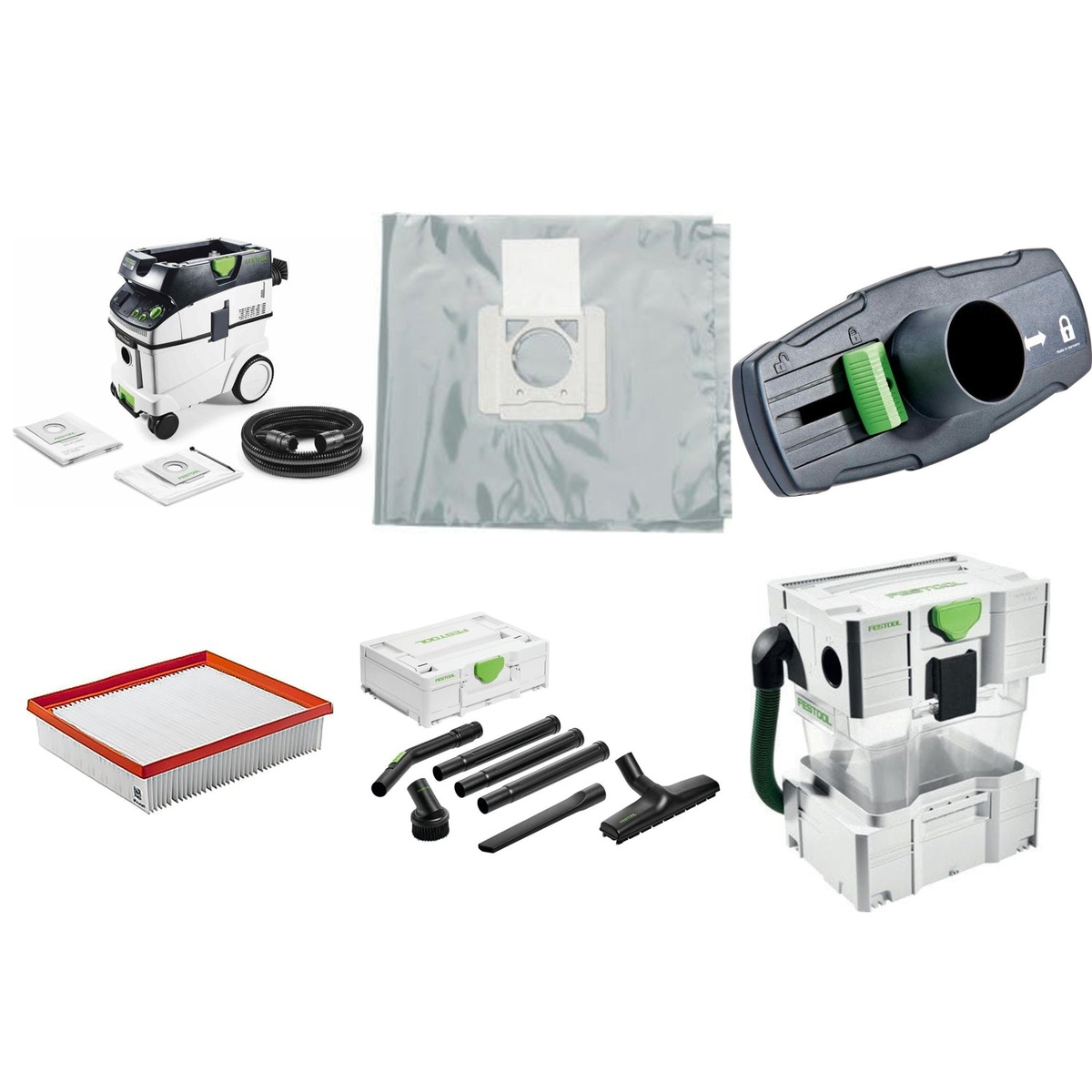 Festool CT 36 EI AC HEPA Bluetooth Dust Extractor Elite Bundle with CT-VA 20 cyclone pre-separator stacked on the extractor for high-volume dust and debris collection on renovation jobs