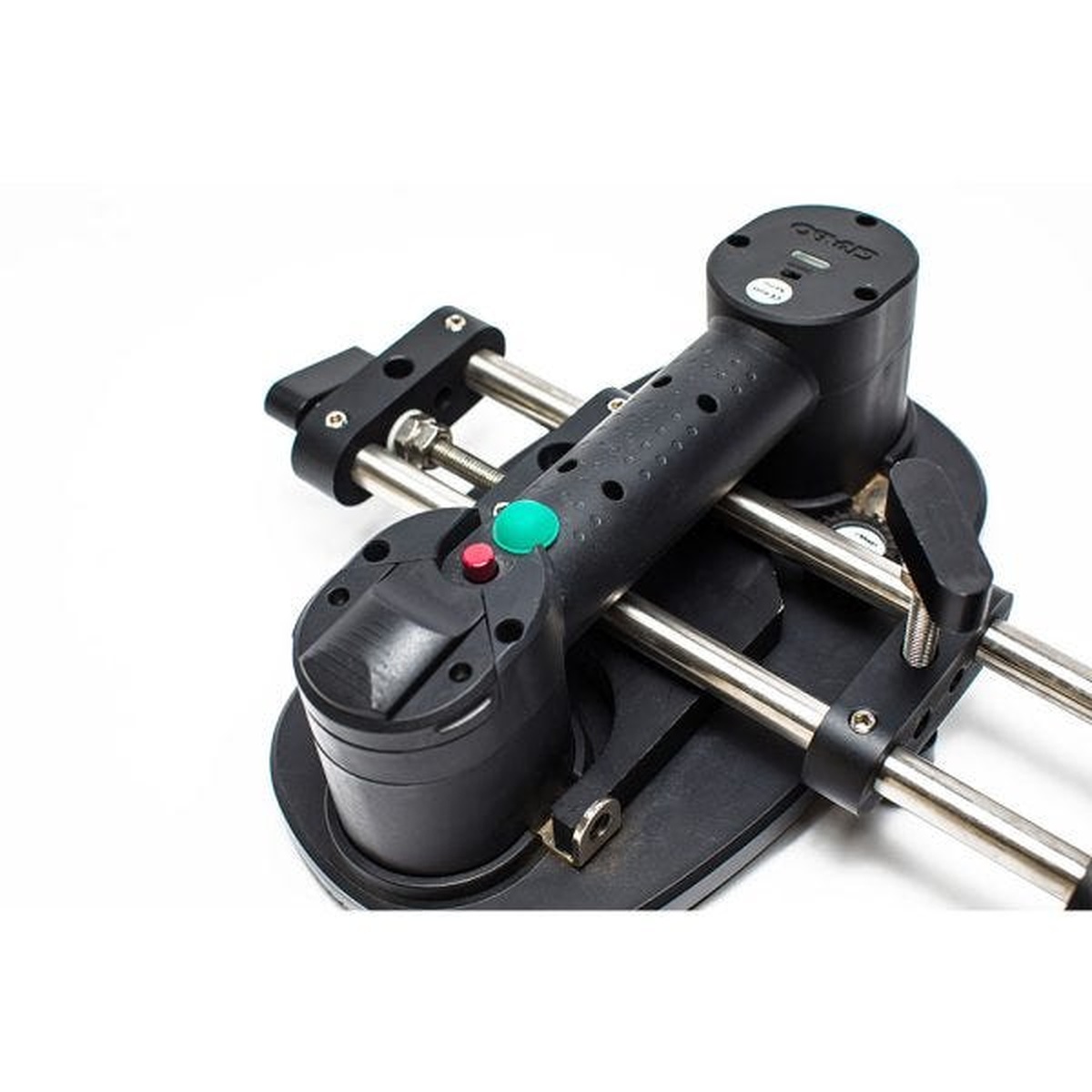 Close-up of the Grabo SST Seam Setter adjustment area showing the leveling and seam control hardware used during countertop slab seaming