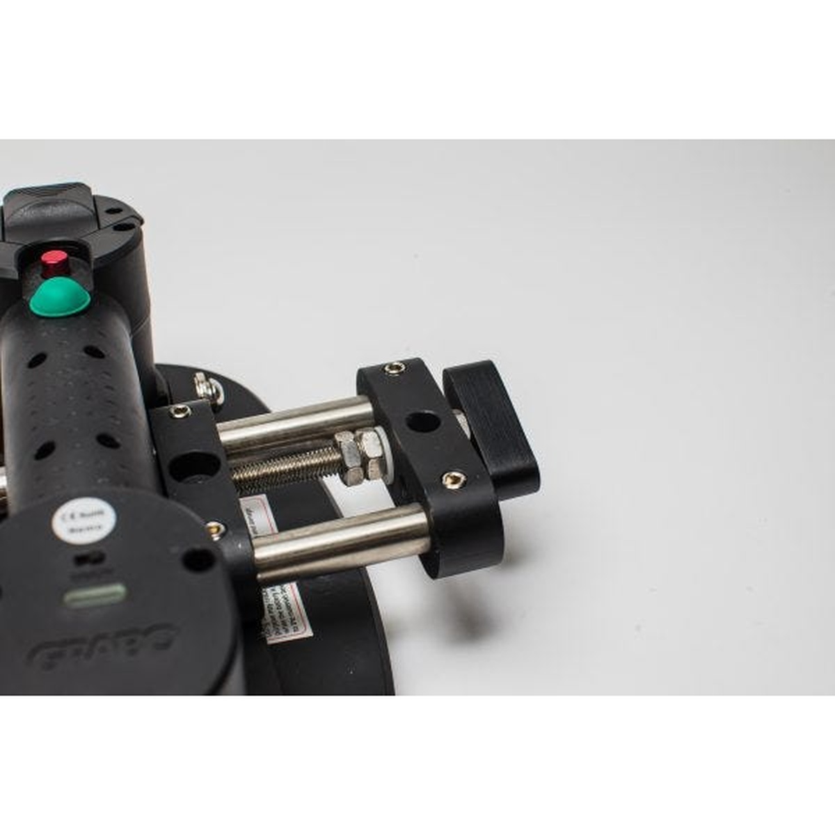 Detail view of the Grabo SST Seam Setter rail and fastener hardware used to assemble and adjust the seam-setting clamp for slab work