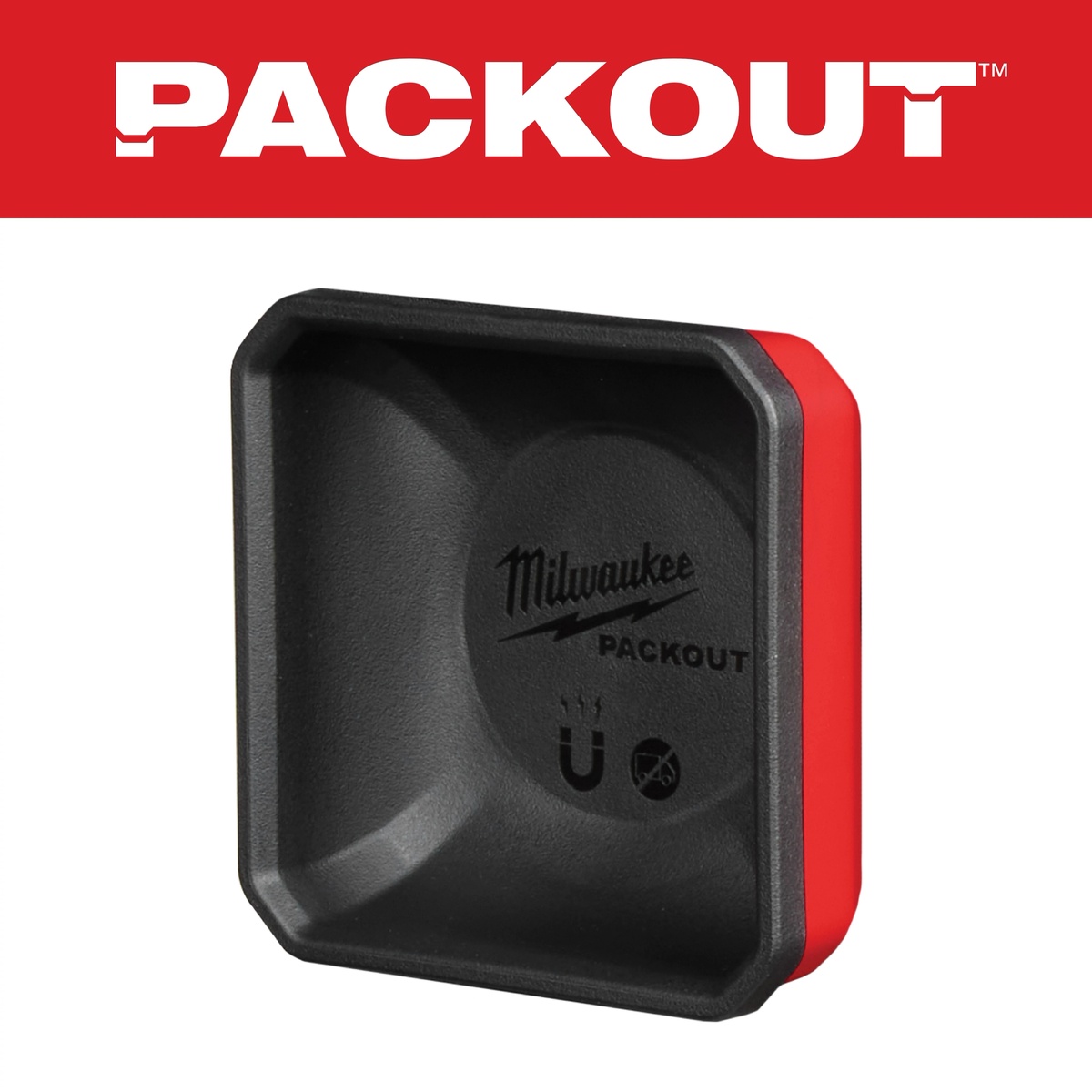 Milwaukee PACKOUT Magnetic Bin for Organizer product view showing the compact polymer bin for small fastener and bit storage