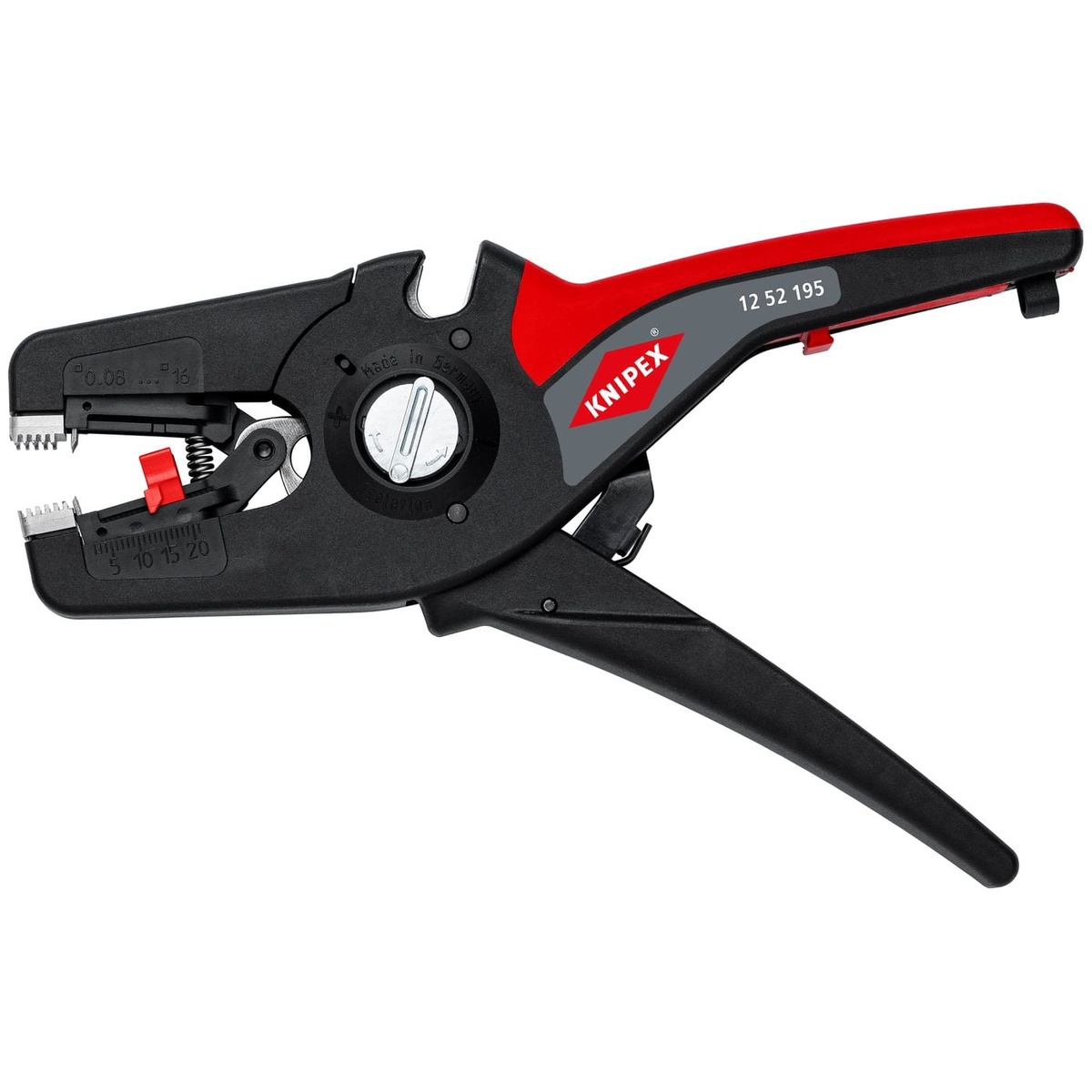 Knipex 7 3/4 in. PreciStrip16 Automatic Wire Stripper 6-28 AWG full product view showing fine adjustment dial and ergonomic handle for electrical maintenance and wire stripping work