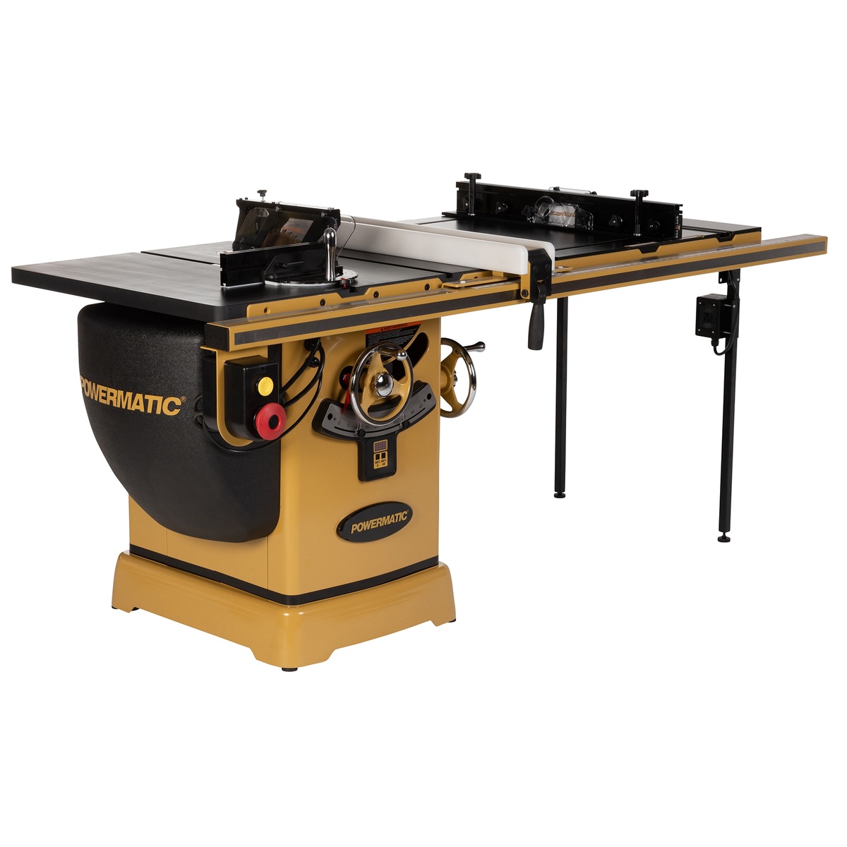 Powermatic PM25150RKT Table Saw shown as a full cabinet saw with extension table and 50 inch rip fence for woodworking shop use