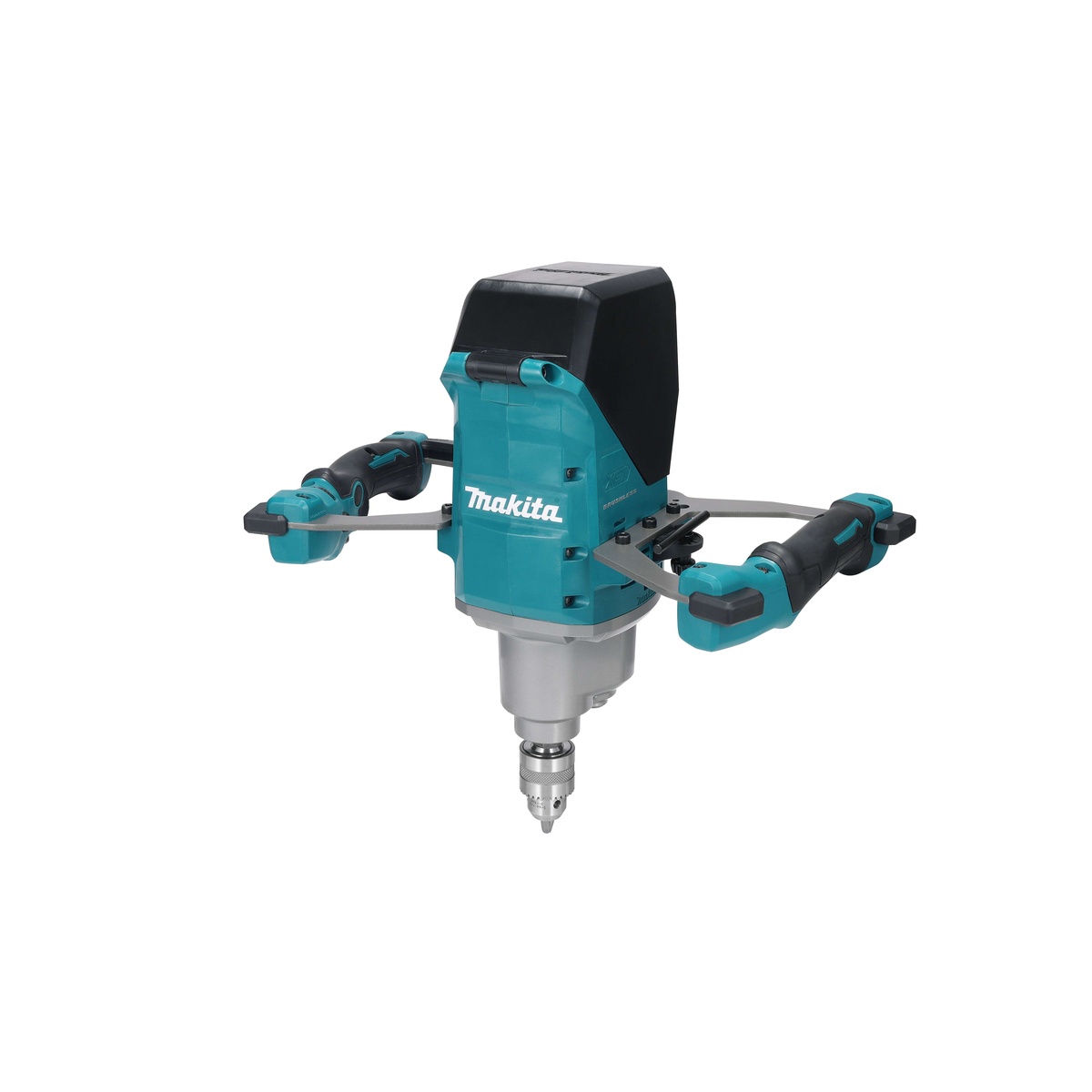 Makita GTU01M1 40V max XGT Brushless Cordless 1/2 inch mixer shown as a full product view for concrete and mortar mixing on a jobsite