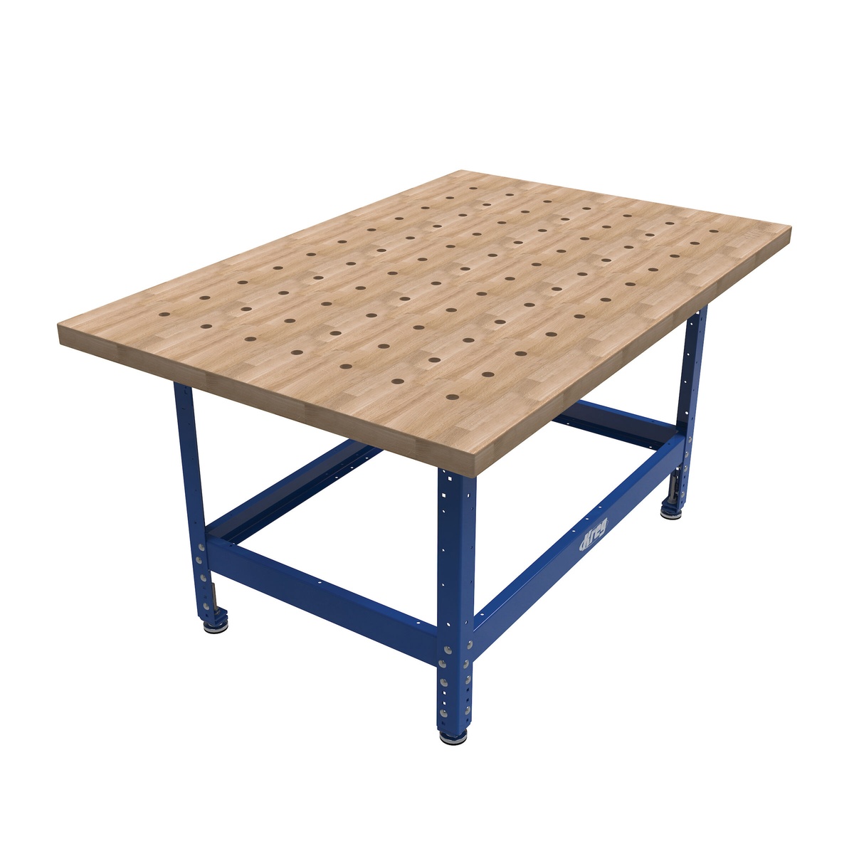 Kreg Tool Universal Bench 48 x 32 Dog Hole Workbench shown as a complete shop workbench with perforated wood top and steel base for assembly and woodworking tasks