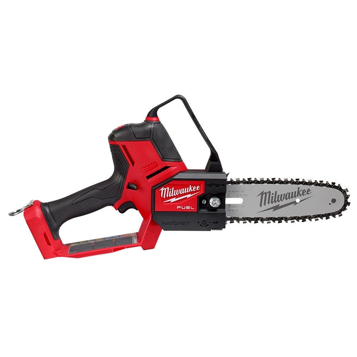Milwaukee M18 FUEL HATCHET 8 inch pruning saw shown in side profile for branch cutting and tree trimming in tight access work areas