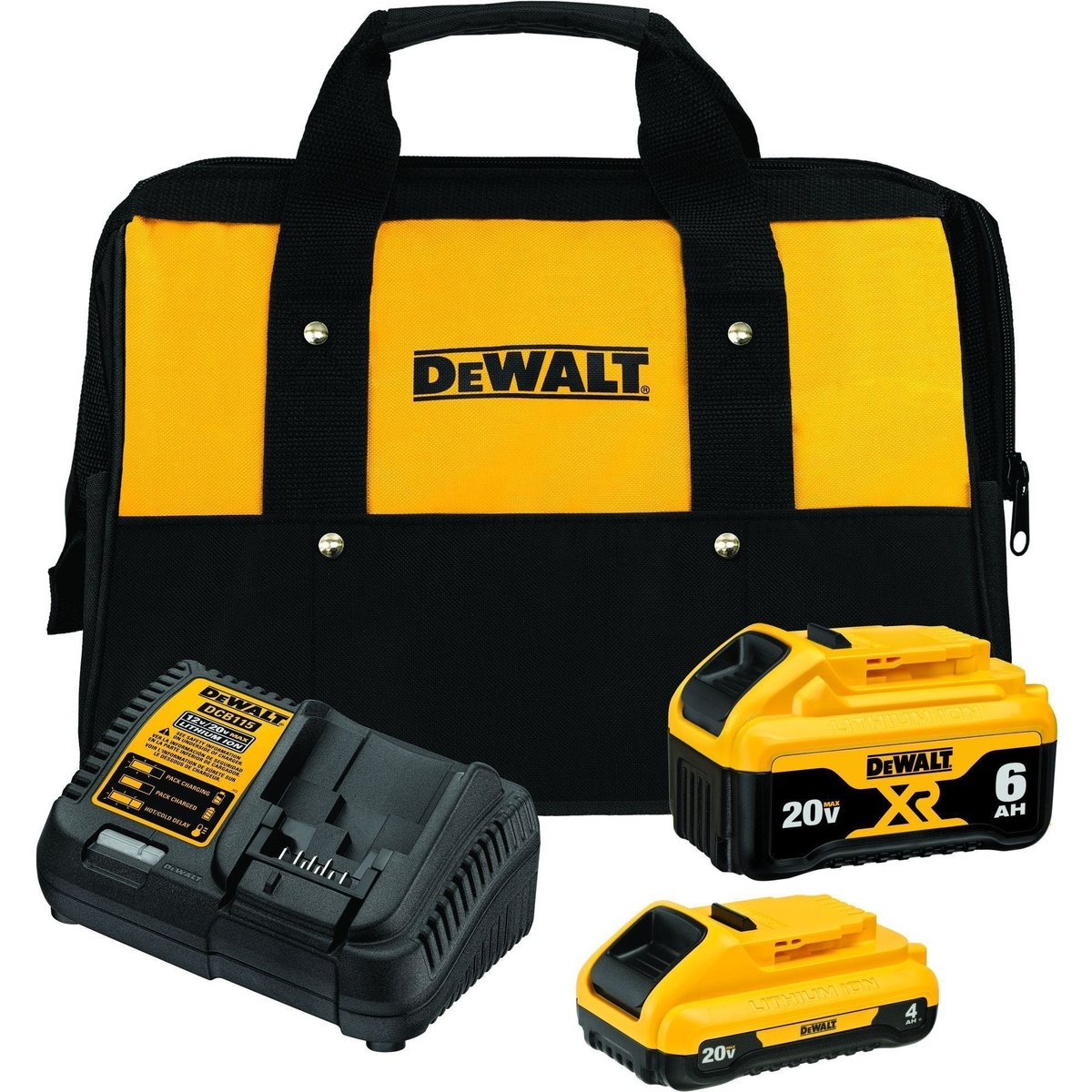 DeWALT 20V MAX Compact Router w/ 20V MAX 6.0Ah & 4.0Ah Battery & Charger Starter Kit battery starter kit with charger, 6.0Ah battery, 4.0Ah battery, and storage bag for shop and jobsite use