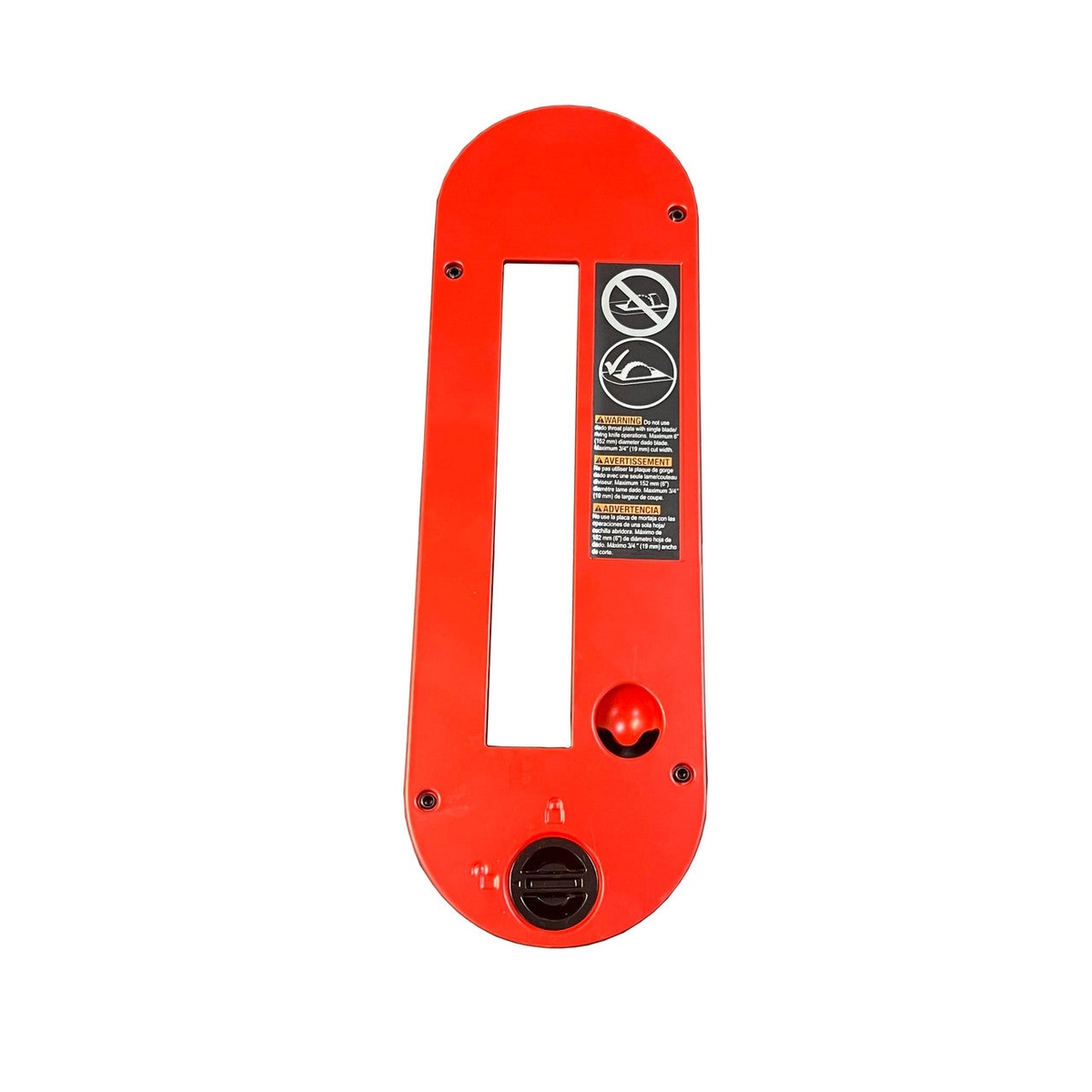 Milwaukee 14-67-0010 Assembled Throat Plate (Dado) table saw accessory shown as a red insert plate for dado cutting setup on a workshop table saw