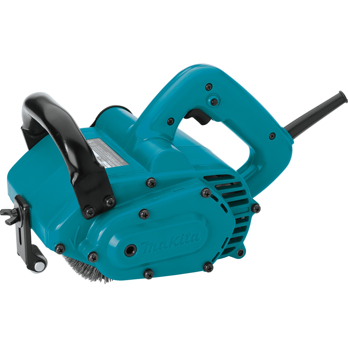 Makita 9741 Corded Wheel Sander product view showing the wheel sander body, front roller, and brush wheel for surface preparation and material removal work