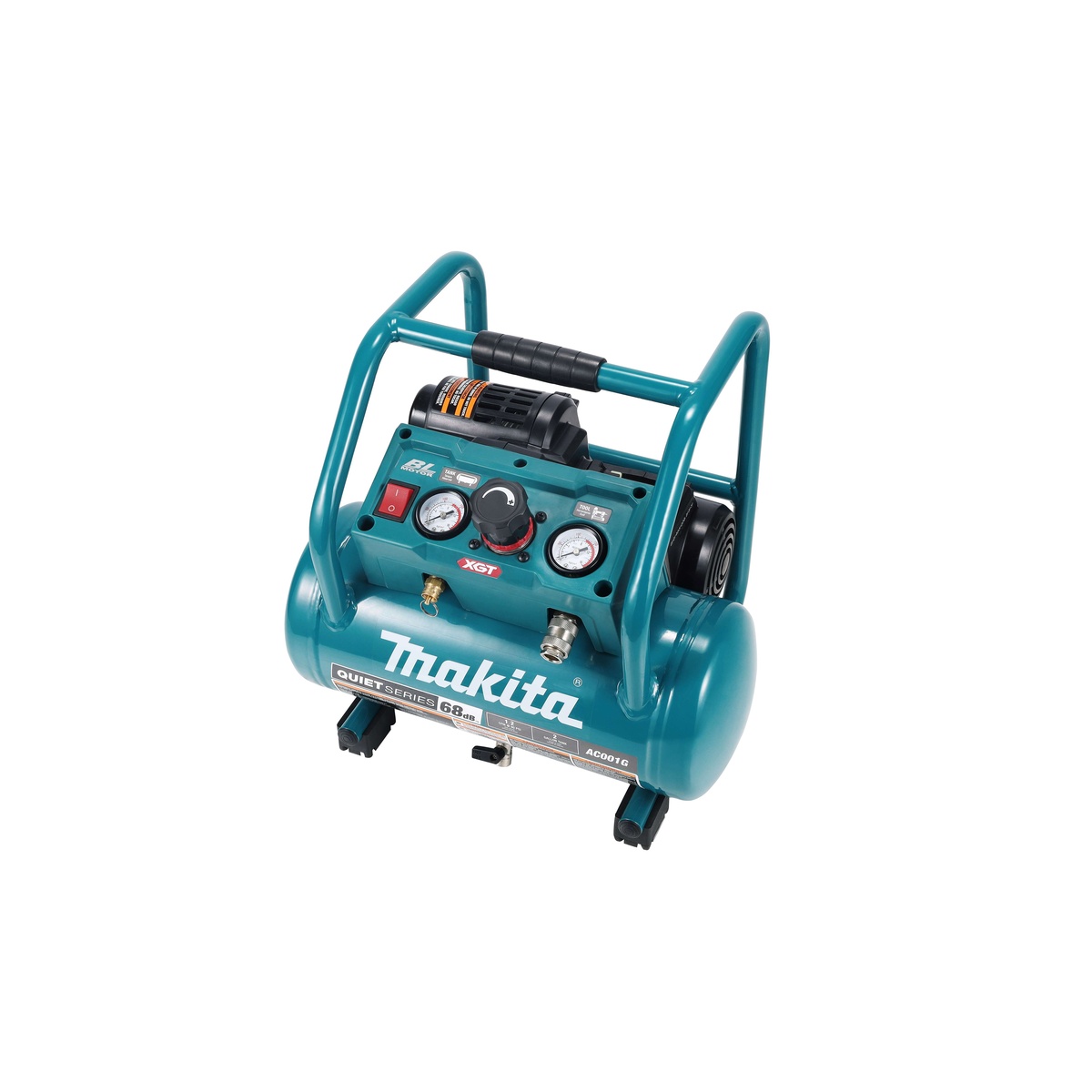 Makita 40V max XGT Brushless Cordless 2 Gallon Quiet Series Compressor Kit (4.0Ah) shown as a portable cordless air compressor for indoor trim and finish nailing work