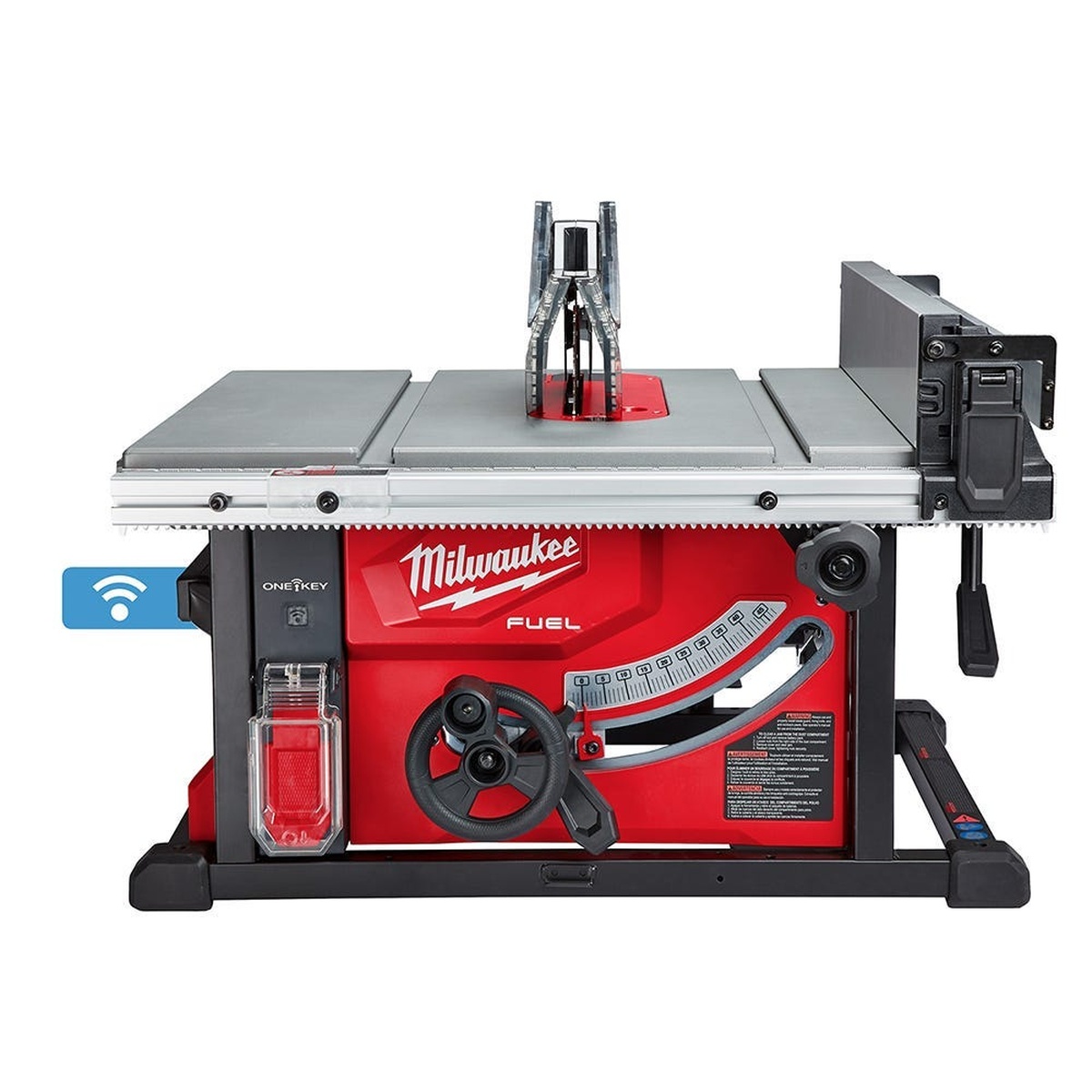 Milwaukee 2736-20 cordless table saw set up for ripping plywood and OSB on a jobsite with rack and pinion fence and ONE-KEY connectivity