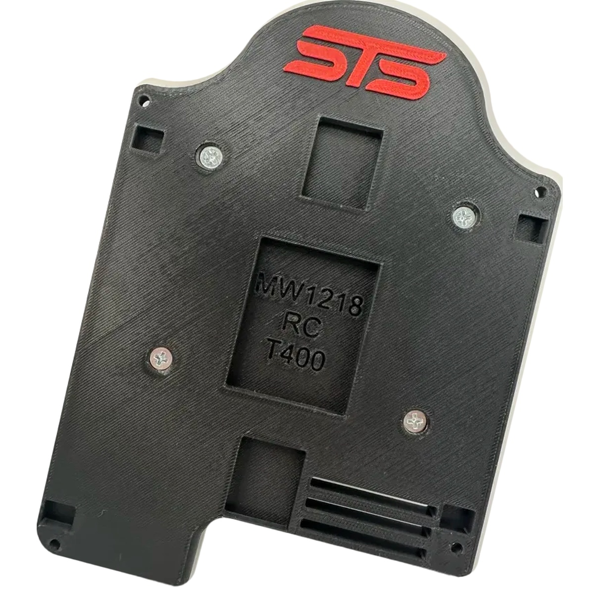 Back side of the STS Auto Design M1218RC Milwaukee M12/M18 Rapid Charger Magnetic Holder showing the black mount body and integrated magnets for steel surface mounting