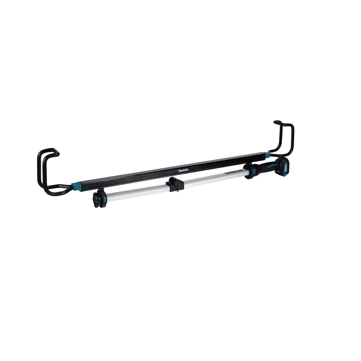 Makita DML818 18V LXT Lithium-Ion LED Underhood Work Light mounted across an engine-bay style opening with telescopic hooks for hands-free service work