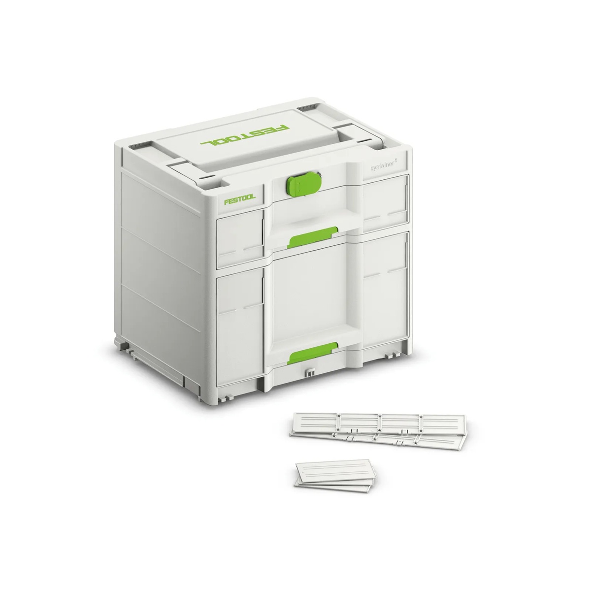 Festool 577770 SYS3-SORT/2 M 337 Systainer clean product view with included drawer partitions for stackable shop and jobsite organization