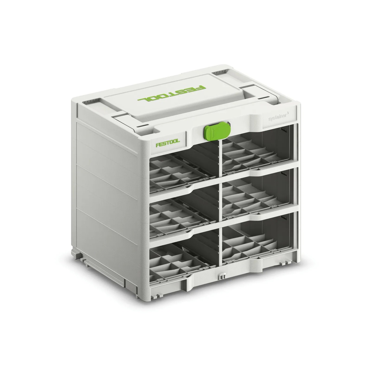 Festool 577807 SYS3-RACK 337 Systainer clean product view showing the modular rack body and six organizer slots