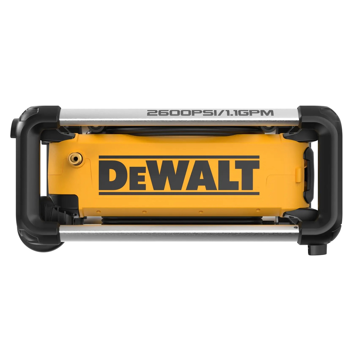 DeWALT DWPW2600 Electric Jobsite Pressure Washer compact frame shown from above for transport and storage in a truck or shop