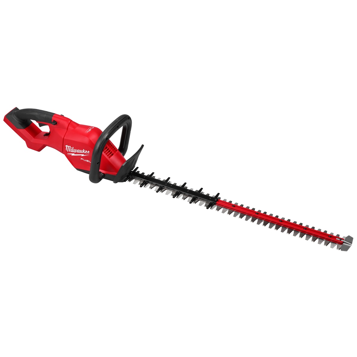 Milwaukee M18 FUEL 30 inch Hedge Trimmer product view showing the long double-sided blade and front bail handle for hedge shaping control