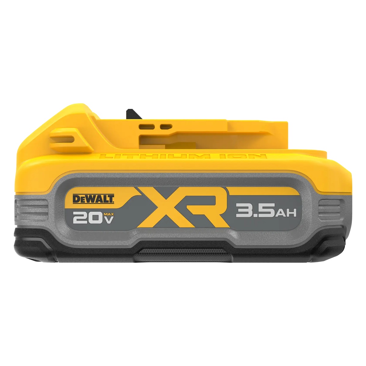 DeWALT DCBP320 20V MAX XR POWERSTACK 3.5Ah Battery profile view showing the compact battery body used with DeWALT 20V MAX cordless tools and chargers