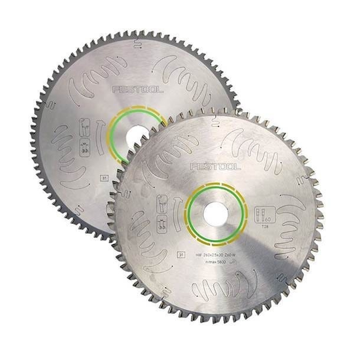 Festool KS 120 REB Kapex Sliding Compound Miter Saw blade set with 60 tooth and 80 tooth 260 mm blades for wood, soft plastics, plywood, and melamine cutting