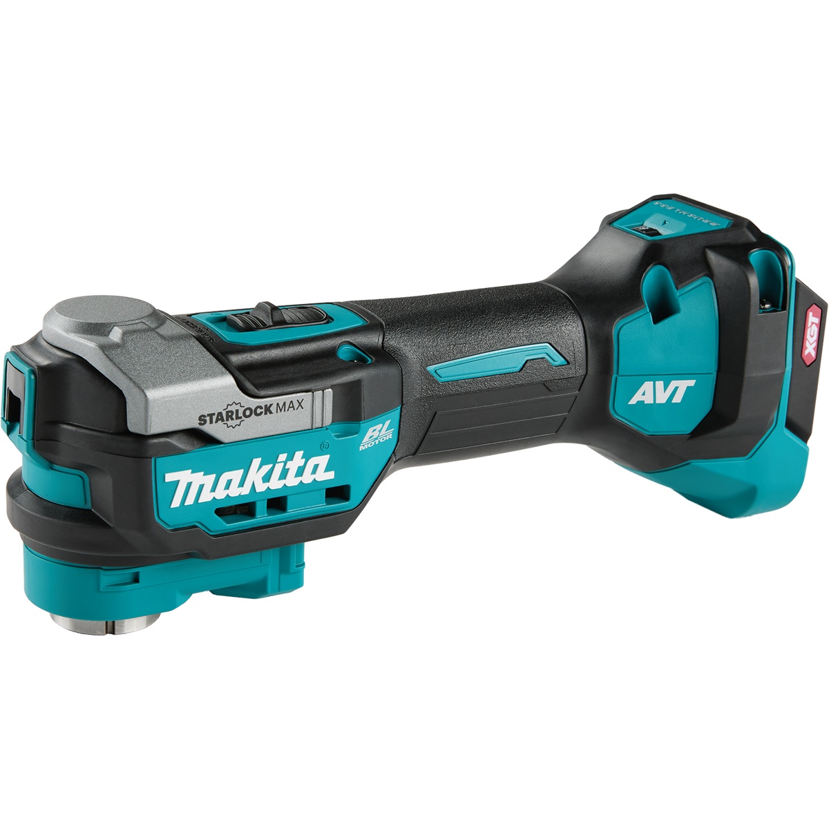 Makita GMT01Z 40V max XGT Brushless Cordless StarlockMax Oscillating Multi-Tool shown in side profile for trim cutting and detail sanding work in tight jobsite spaces