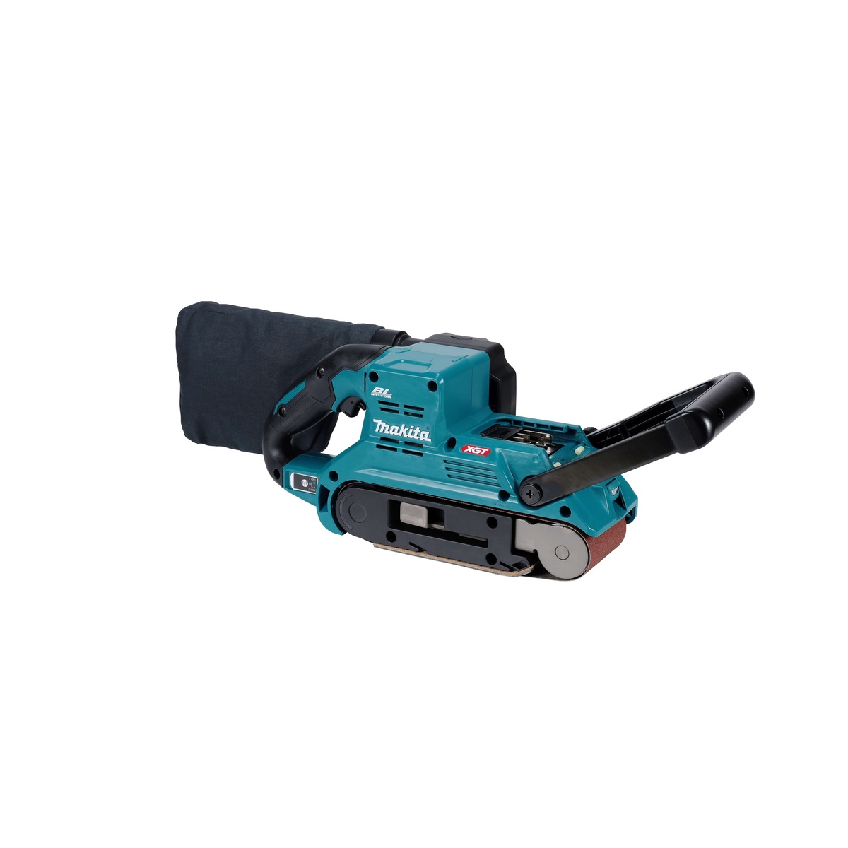 Makita GSB01Z 3 inch x 21 inch Belt Sander with front grip adjusted to show access for flush sanding near walls, edges, and tight work areas