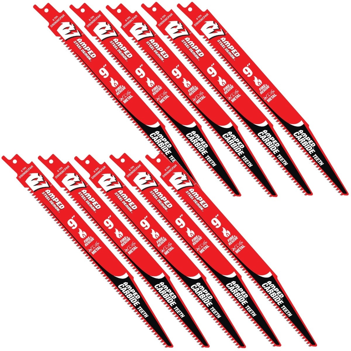 Diablo DS0908CFAR10 9 in. 6 TPI steel demolition reciprocating saw blades shown as a 10-pack for metal cutting and demolition work