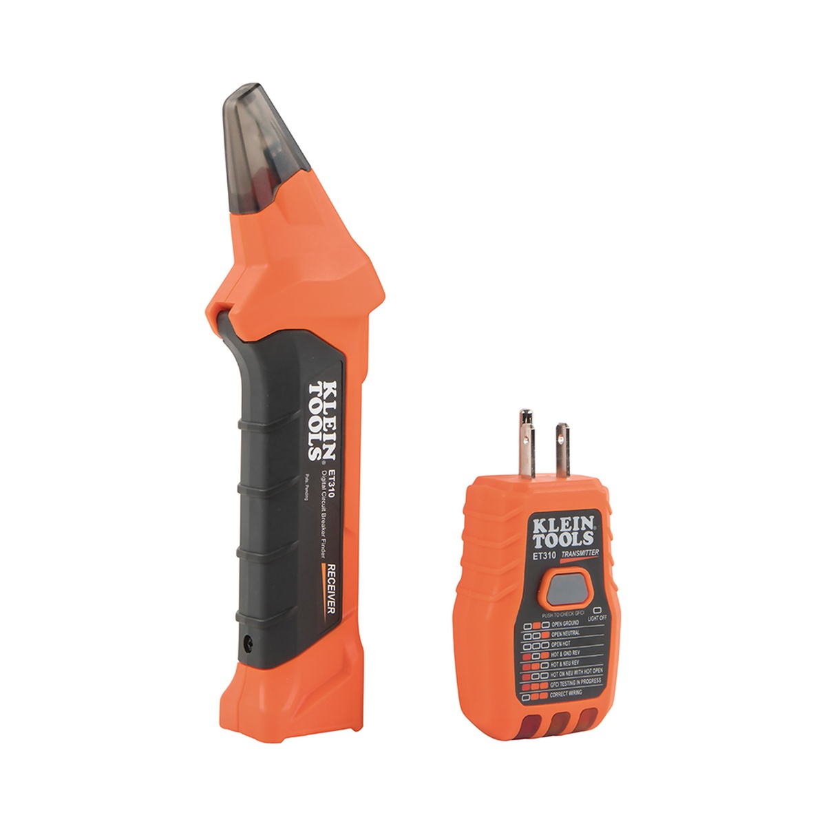 Klein Tools ET310KIT Circuit Breaker Finder Kit receiver and transmitter shown together for compact storage and fast access during panel tracing and outlet testing
