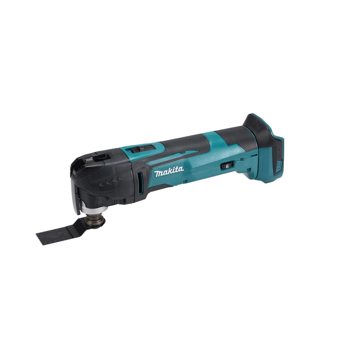 Makita XMT03Z 18V LXT Cordless Multi-Tool side view showing barrel grip, speed dial, and compact body for remodeling and finish work