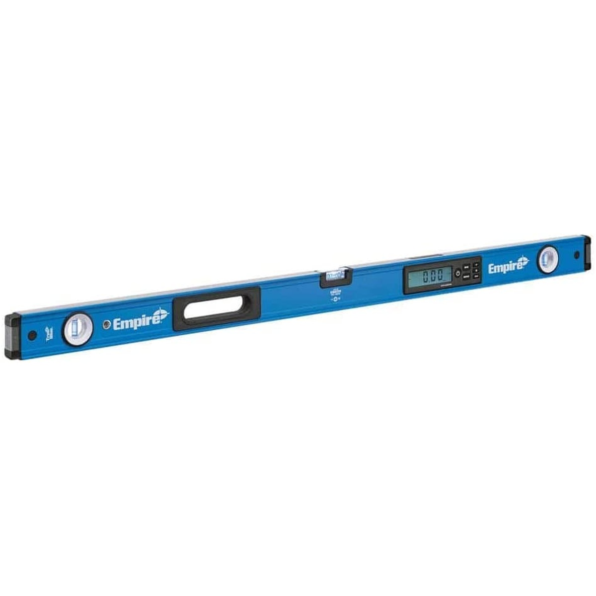 Empire e105.48H True Blue Digital Box Level, 48-in. shown as a blue aluminum digital box level with top display and vial windows for jobsite measuring and layout work