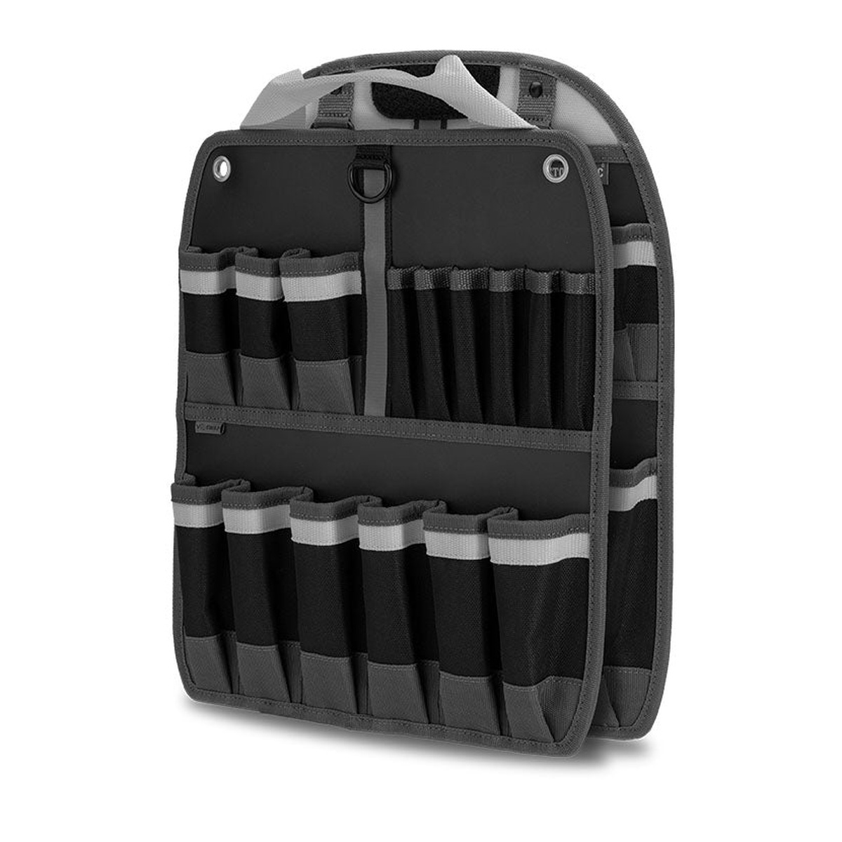 Veto Pro Pac TPFP V-SWAP Folio Tool Panel Insert showing multiple vertical tool pockets for screwdrivers, pliers, and service hand tools on a clean background