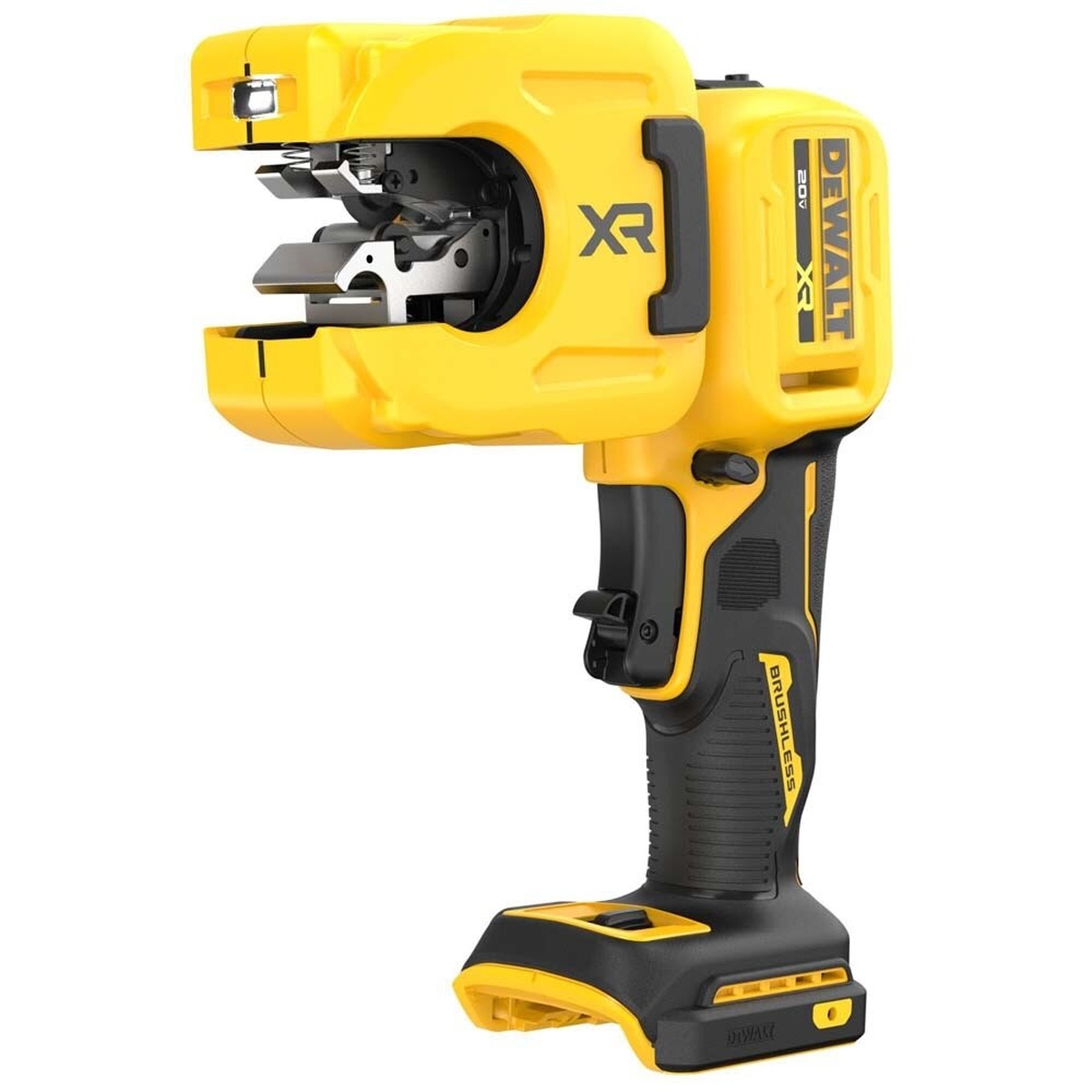 DeWalt DCE154B 20V MAX XR 1-1/4 in. Copper Tubing Cutter clean product view showing the pivoting cutting head, LED, and bare tool grip for plumbing and HVACR copper pipe work
